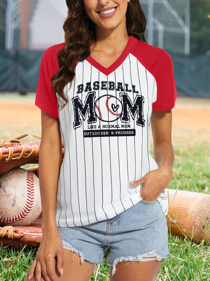 Baseball Mom Shirts for Women V Neck Baseball Stripe Outfits