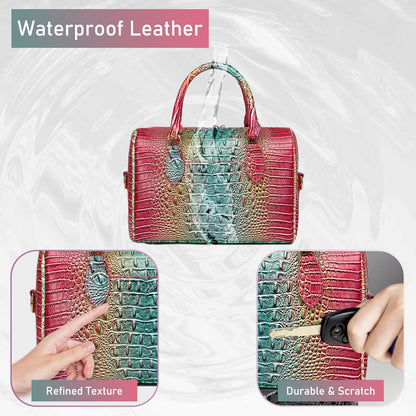 Makcr Joacbv Crocodile Handbag for Women Top Handle Leather Shoulder Purse | Glossy crocodile-embossed vegan leather with rolled handles, buckle details, a structured dome shape, and adjustable strap.