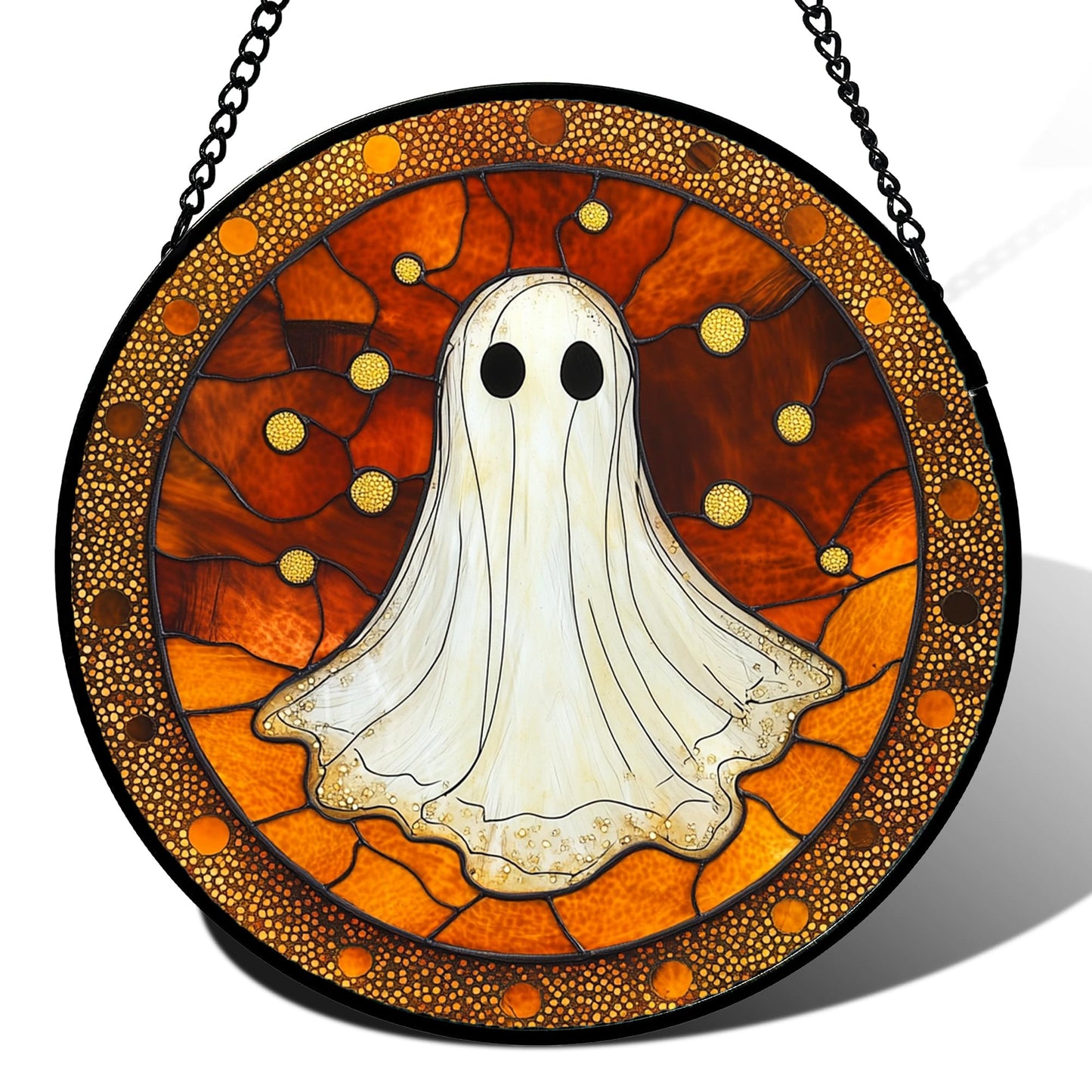 Stained Glass Window Hanging, Halloween Decorations Evil Pumpkin Suncatcher for Doors Garden Indoor Spooky Funny Orange Sun Catchers Gothic Decor Horror Gifts for Women Men Friend 15 in