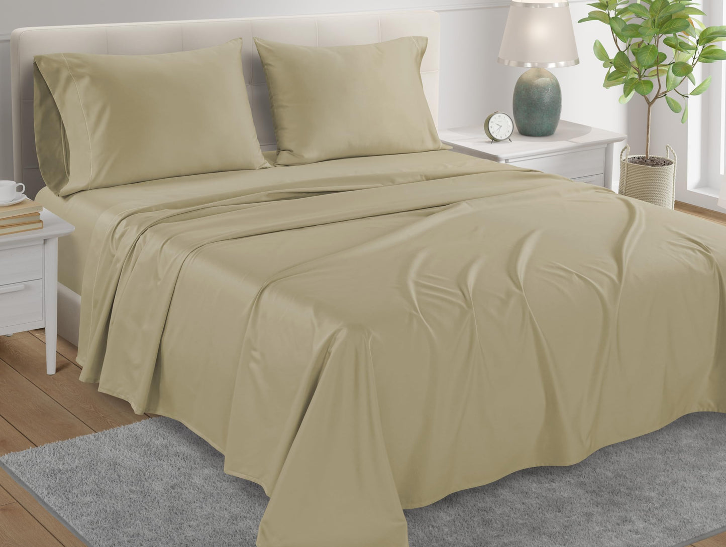 100% Egyptian Cotton Sheets King Size Sheets Set with Fully Elasticated 15" Deep Fitted Sheet & Pillowcase Sets, 800TC Sateen Weave Hotel Collection King Sheet Set, Soft Luxury White Bedding