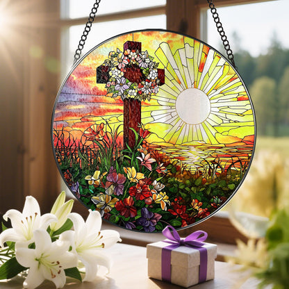 8-Inch Jesus with Cardinals Suncatcher Ornament, Stained Glass Window Hanging & Religious Christmas Ornament, Christian Window Decor — Memorial Gift, Christian Gifts for Her, Religious Gifts