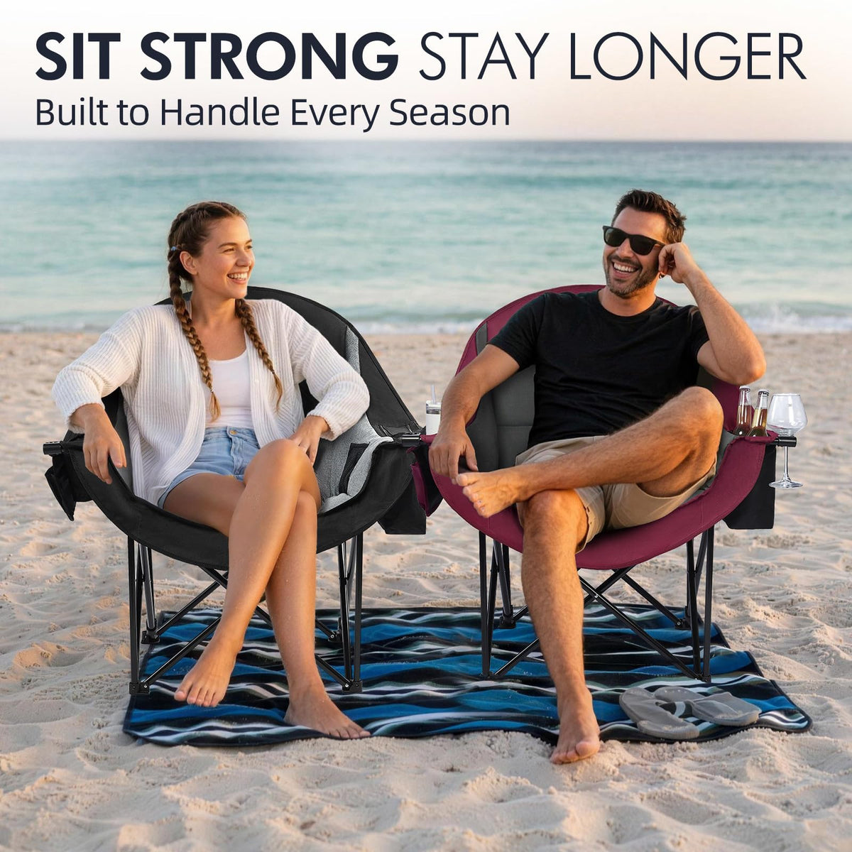 Oversized Camping Chairs for Adults - Heavy Duty Padded Outdoor Camp Chair