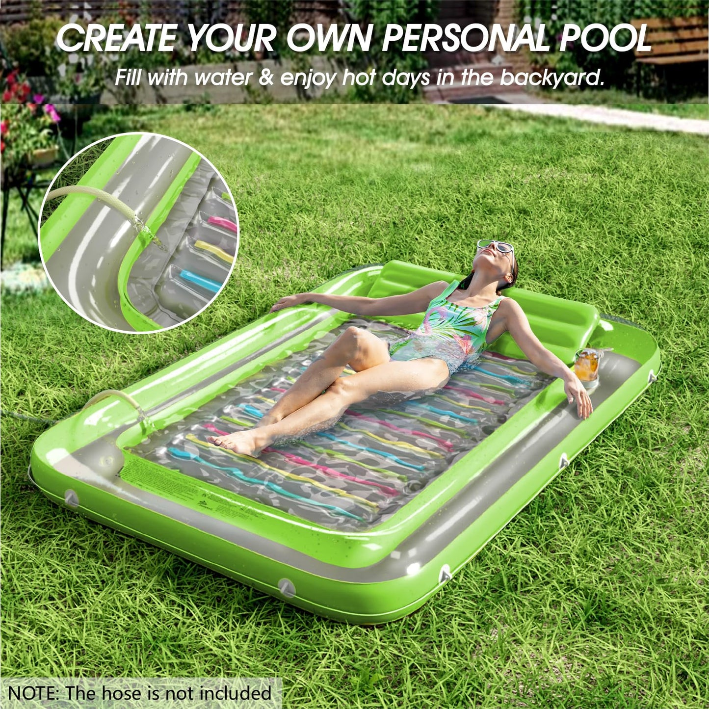 Inflatable Tanning Pool Lounger Float - Jasonwell 4 in 1 Sun Tan Tub Sunbathing Pool Lounge Raft Floatie Toys Water Filled Tanning Bed Mat Pad for Adult Blow Up Kiddie Pool Kids Ball Pit Pool (L)