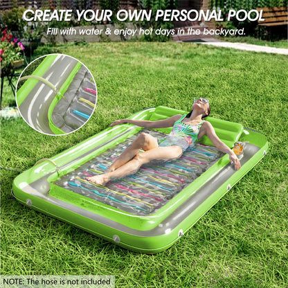 Inflatable Tanning Pool Lounger Float - Jasonwell 4 in 1 Sun Tan Tub Sunbathing Pool Lounge Raft Floatie Toys Water Filled Tanning Bed Mat Pad for Adult Blow Up Kiddie Pool Kids Ball Pit Pool (L)