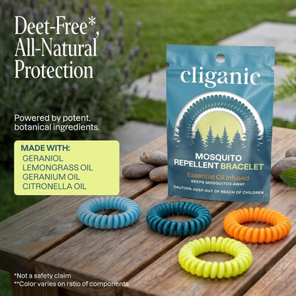 Cliganic Mosquito Repellent Bracelets for Kids & Adults, Natural, 20 Pack