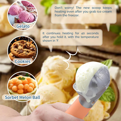 Heated Ice Cream Scoop Rechargeable, Electric Warming Ice Cream Scooper with LED Display, Heats to 158°F for Hard Ice Cream, Easy for Seniors & Kids, IP67 Waterproof (White, 2 oz)