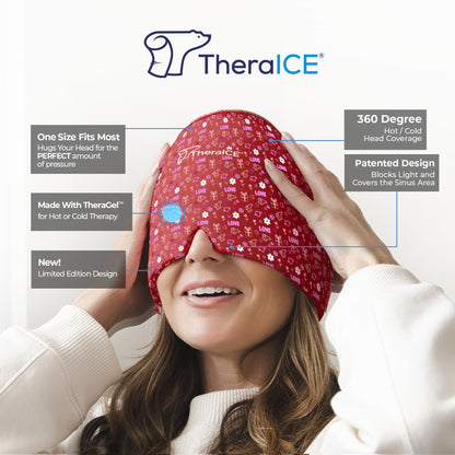 TheraICE Headache Relief Cap, Migraine Ice Pack Mask Products, Women Cooling Gel Hat, Face Cold Compress Head Wrap for Her Stress. Great Birthday Gift for Mom, Sister, Grandma, Girlfriend, & Teacher
