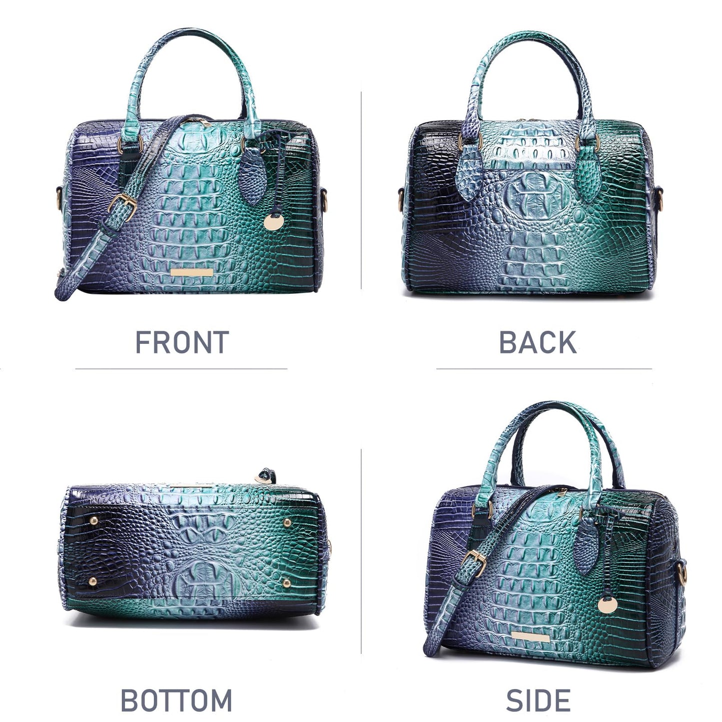 Makcr Joacbv Crocodile Handbag for Women Top Handle Leather Shoulder Purse | Glossy crocodile-embossed vegan leather with rolled handles, buckle details, a structured dome shape, and adjustable strap.