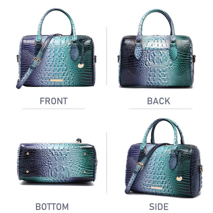 Makcr Joacbv Crocodile Handbag for Women Top Handle Leather Shoulder Purse | Glossy crocodile-embossed vegan leather with rolled handles, buckle details, a structured dome shape, and adjustable strap.