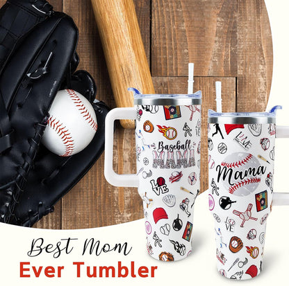 Baseball Mom 40 oz Tumbler with Handle and Straw Lid Leak Proof