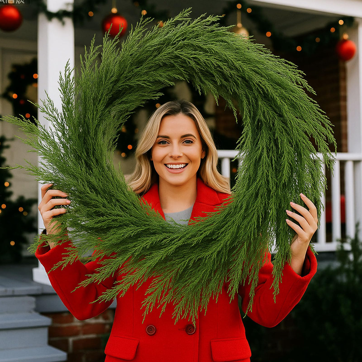 Wavwavw 48" Christmas Large Norfolk Pine Wreath for Front Door