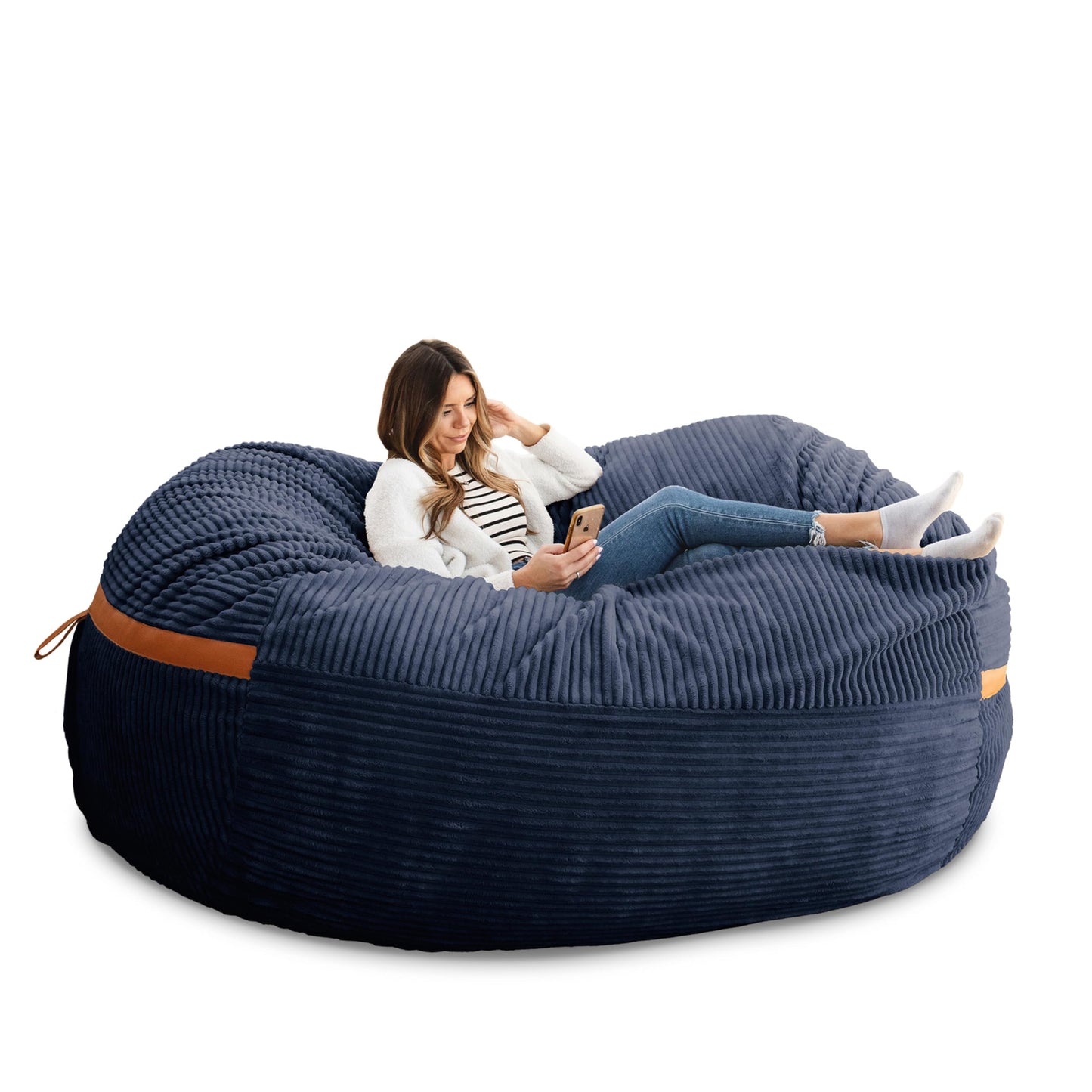 Big Joe Fuf 7Ft Giant Foam Bean Bag Chair, Oversized Couch with Removable Cover for Kids, Teens, Adults, Fog Lenox, Durable Woven Polyester, 7 Foot