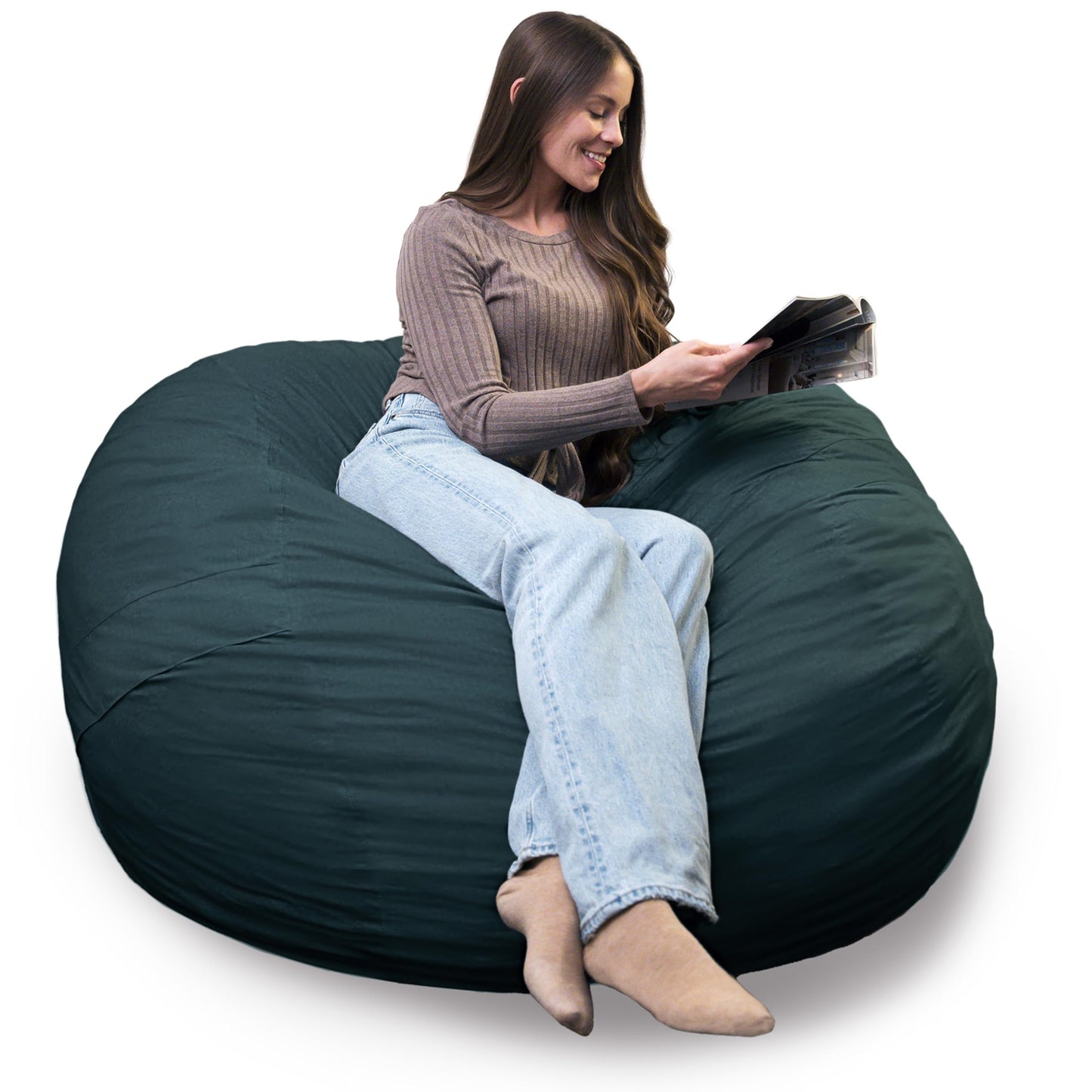 Big Joe Fuf 7Ft Giant Foam Bean Bag Chair, Oversized Couch with Removable Cover for Kids, Teens, Adults, Fog Lenox, Durable Woven Polyester, 7 Foot