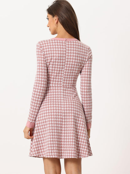 Allegra K Women's Houndstooth Plaid A-Line Elegant Business Work Dress