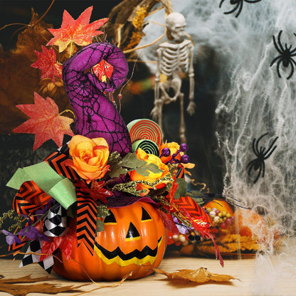 Daifunli Halloween Table Centerpieces Decorations Witch Boot and Pumpkin Artificial Flowers Halloween Tabletop Decorations for Home Kitchen Indoor Haunted Party Decoration 12x17 Inch