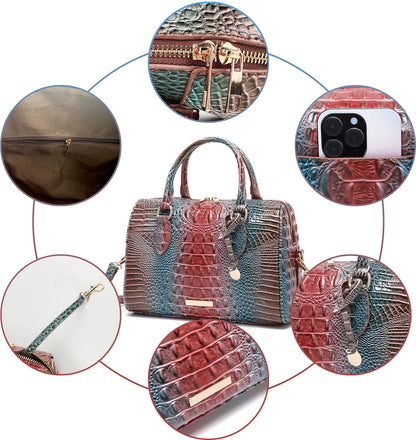 Makcr Joacbv Crocodile Handbag for Women Top Handle Leather Shoulder Purse | Glossy crocodile-embossed vegan leather with rolled handles, buckle details, a structured dome shape, and adjustable strap.