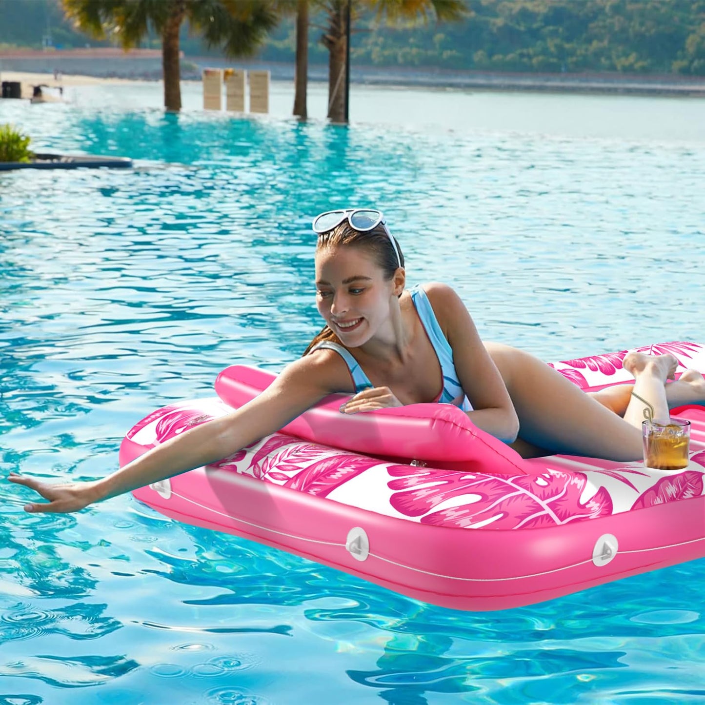Inflatable Tanning Pool Lounger Float - Jasonwell 4 in 1 Sun Tan Tub Sunbathing Pool Lounge Raft Floatie Toys Water Filled Tanning Bed Mat Pad for Adult Blow Up Kiddie Pool Kids Ball Pit Pool (L)