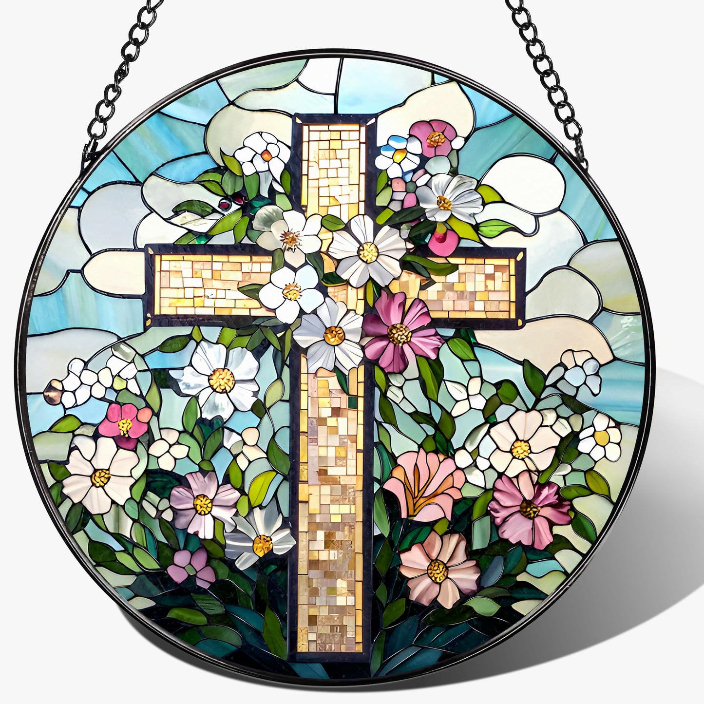 8-Inch Jesus with Cardinals Suncatcher Ornament, Stained Glass Window Hanging & Religious Christmas Ornament, Christian Window Decor — Memorial Gift, Christian Gifts for Her, Religious Gifts