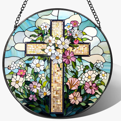 8-Inch Jesus with Cardinals Suncatcher Ornament, Stained Glass Window Hanging & Religious Christmas Ornament, Christian Window Decor — Memorial Gift, Christian Gifts for Her, Religious Gifts