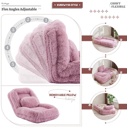Upholstered Convertible Lounge Chair with 2 Soft Pillows