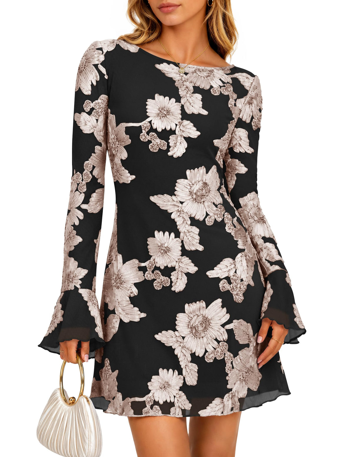 ZESICA Women's 2026 Fall Floral Wedding Guest Cocktail Mini Dress