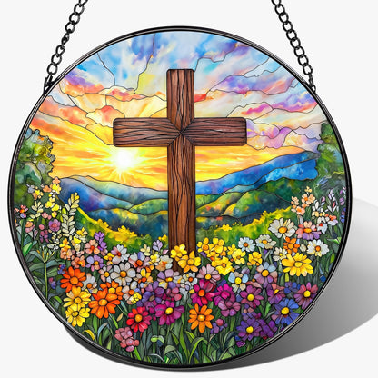 8-Inch Jesus with Cardinals Suncatcher Ornament, Stained Glass Window Hanging & Religious Christmas Ornament, Christian Window Decor — Memorial Gift, Christian Gifts for Her, Religious Gifts