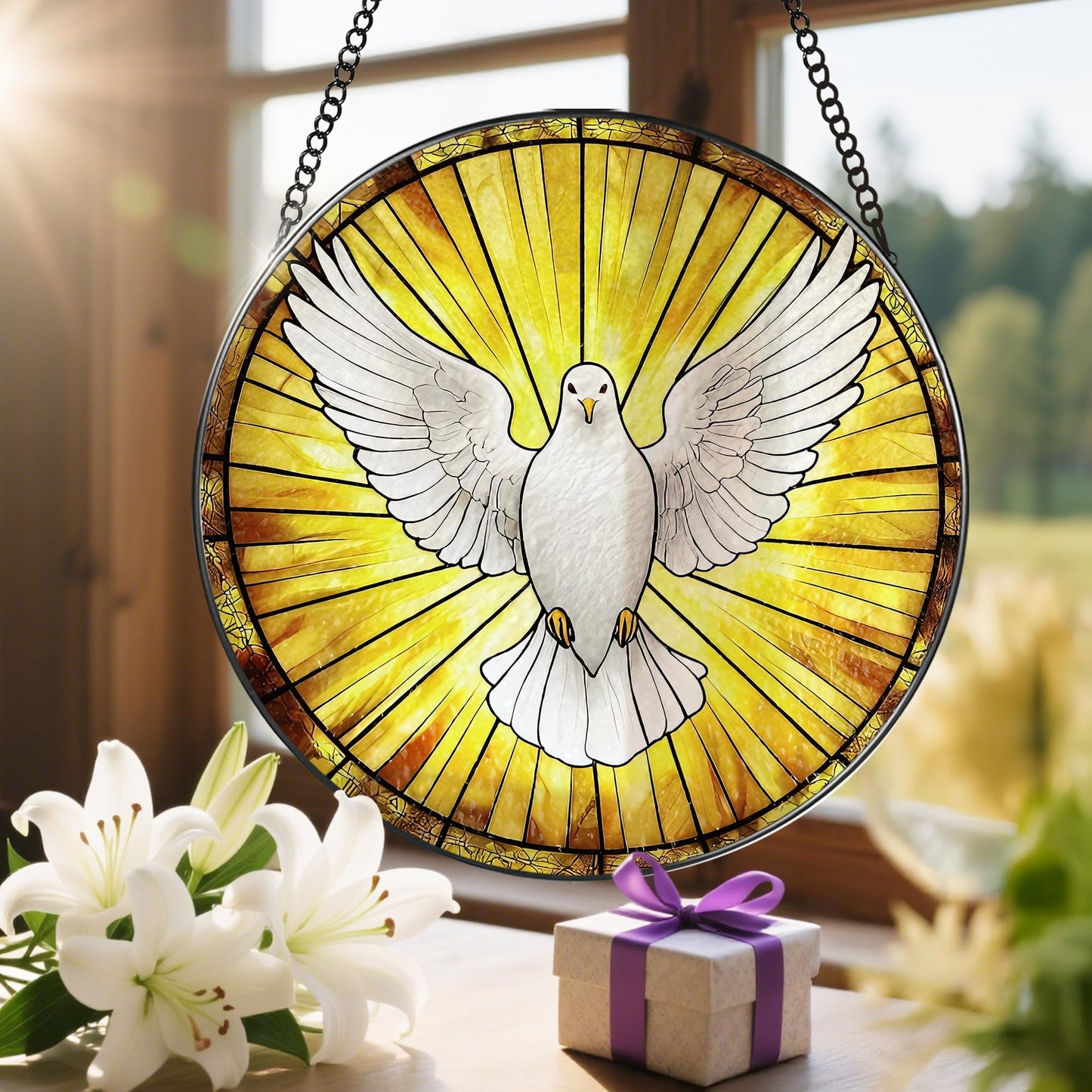 8-Inch Jesus with Cardinals Suncatcher Ornament, Stained Glass Window Hanging & Religious Christmas Ornament, Christian Window Decor — Memorial Gift, Christian Gifts for Her, Religious Gifts