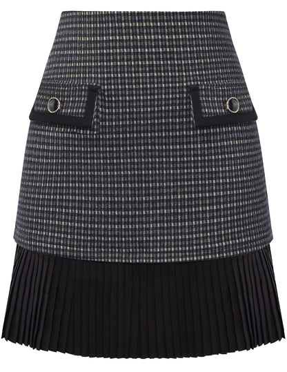 Kate Kasin Women's Plaid Mini Skirt, High Waist Pleated A-Line Skirts