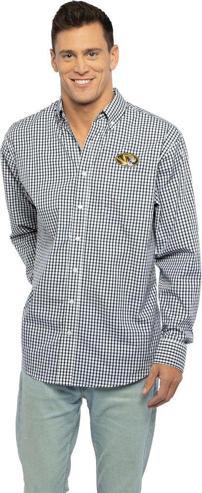 Vantage Men's Collegiate Easy-Care Long Sleeve Gingham Check Button Down Shirt