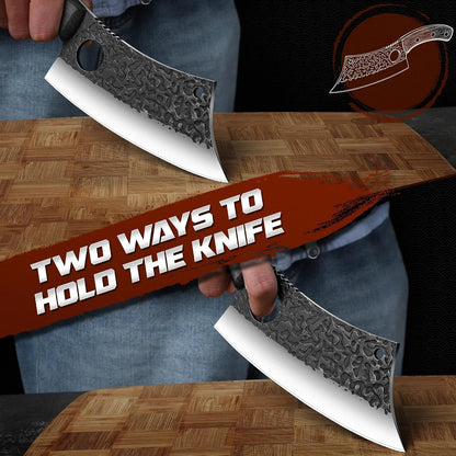 ROCOCO Viking Cleaver Knife Birthday - Kitchen Axe & Sheath Father Gift Men | Hand Forged High Carbon Steel Butcher Meat Cutting Boning Knife for Home Outdoor BBQ Camping Chirstmas Mother