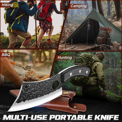 ROCOCO Viking Cleaver Knife Birthday - Kitchen Axe & Sheath Father Gift Men | Hand Forged High Carbon Steel Butcher Meat Cutting Boning Knife for Home Outdoor BBQ Camping Chirstmas Mother