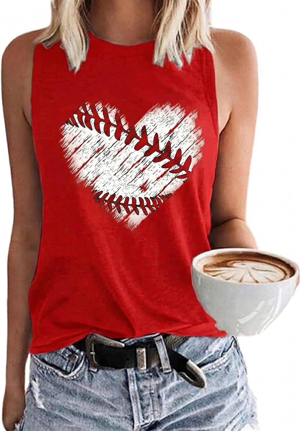 MHTOR Baseball O-Neck Tank Women Print Baseball Tanks Cute Workout Graphic Casual Summer Sleeveless Vest Top