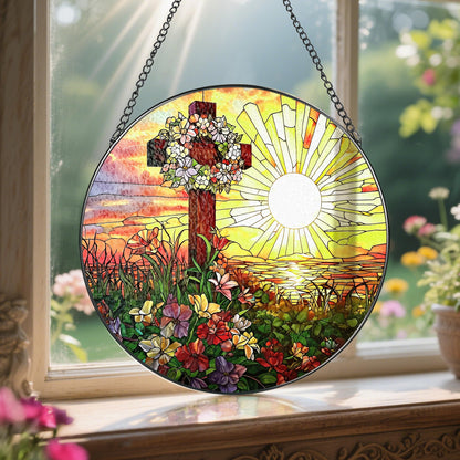 8-Inch Jesus with Cardinals Suncatcher Ornament, Stained Glass Window Hanging & Religious Christmas Ornament, Christian Window Decor — Memorial Gift, Christian Gifts for Her, Religious Gifts