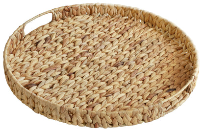 Gurfuy Extra Large Round Ottoman Table Tray with Handles - 19.7" Handmade Wicker Serving Hand Woven Tray for Farmhouse Decorative Oversized Coffee Table Trays Living Room Kitchen Counter Breakfast