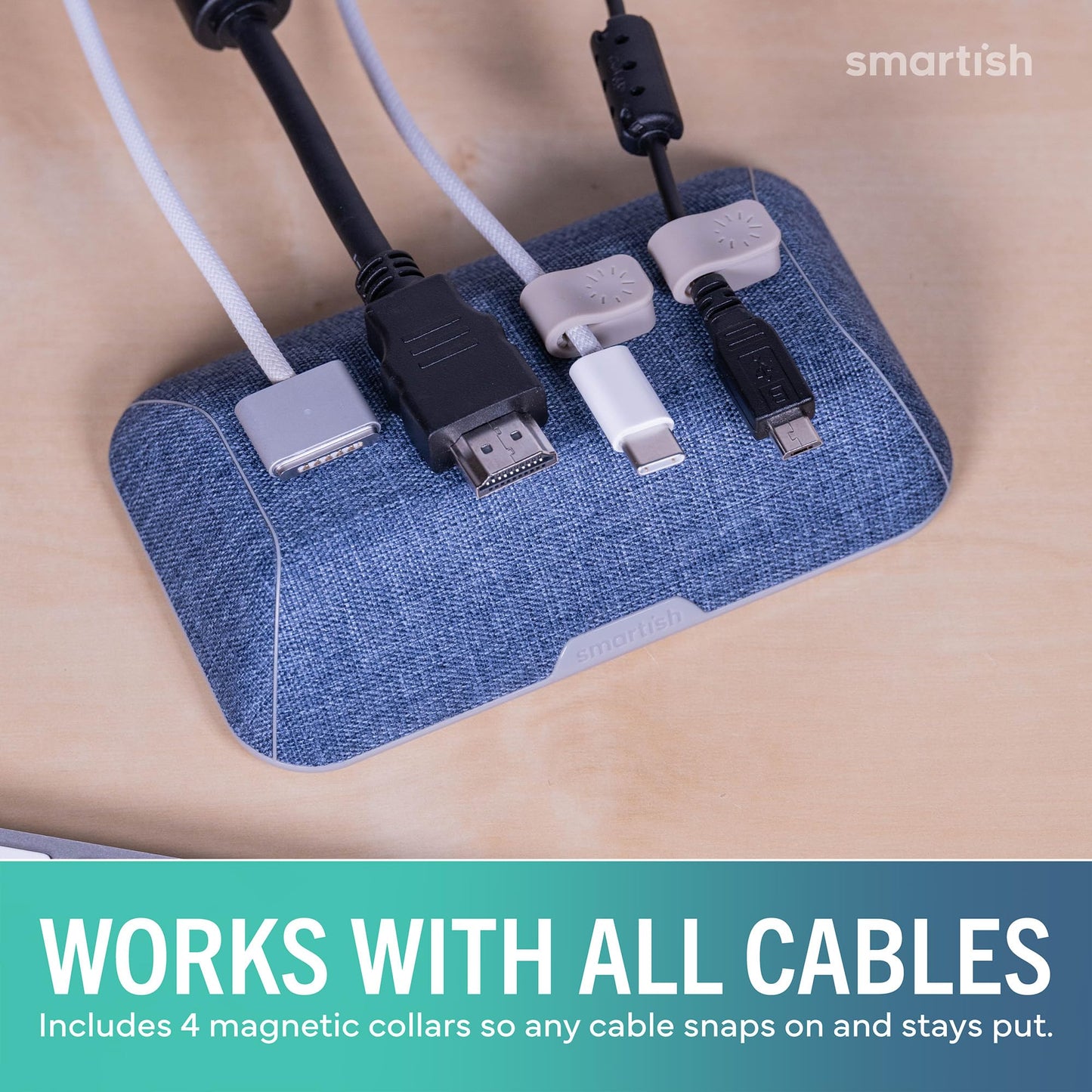 Smartish® Magnetic Cord Holder - Bigger Cable Wrangler Organizer with Magnet Clips for Charger Management on Desktop, Nightstand - Holds 6+ Cables - I'm Blushing