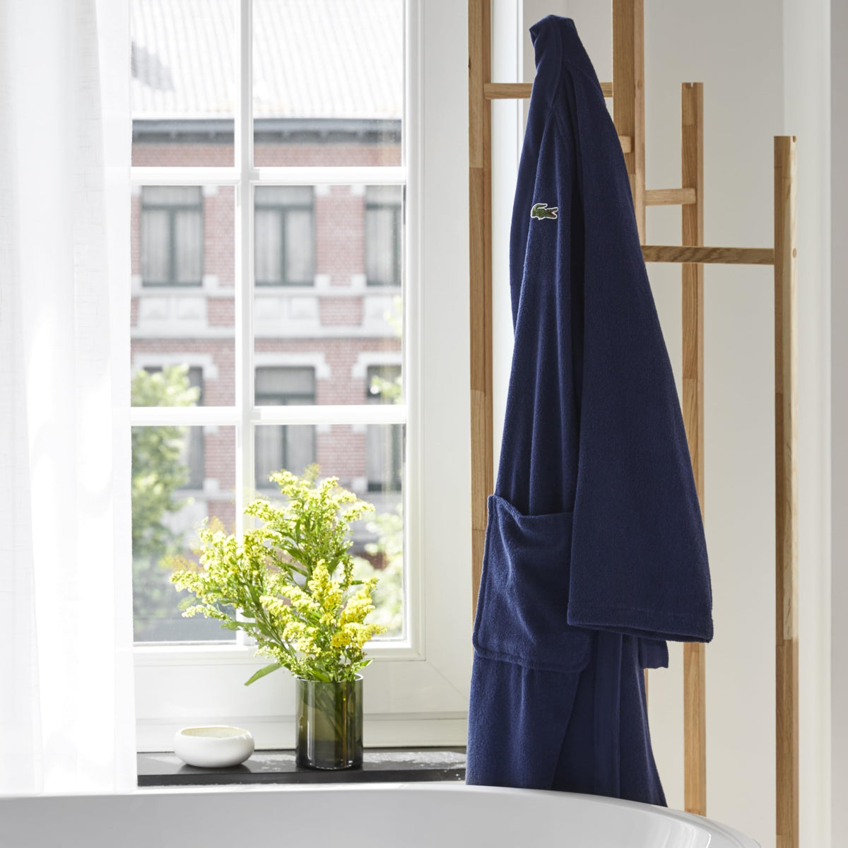 Lacoste Classic Pique Bath Robe, 100% Soft Cotton Terry, Unisex Adult Bathrobe, Absorbent & Quick Drying, One Size Fits Most