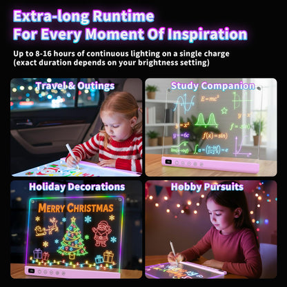 Led Drawing Board with 13 Light Effects, 16" Rechargeable Glow Doodle LED Note Board with Colors, Neon Light Up Drawing Tablet Gifts for Kids for Easter Birthday Christmas Gift Ideas