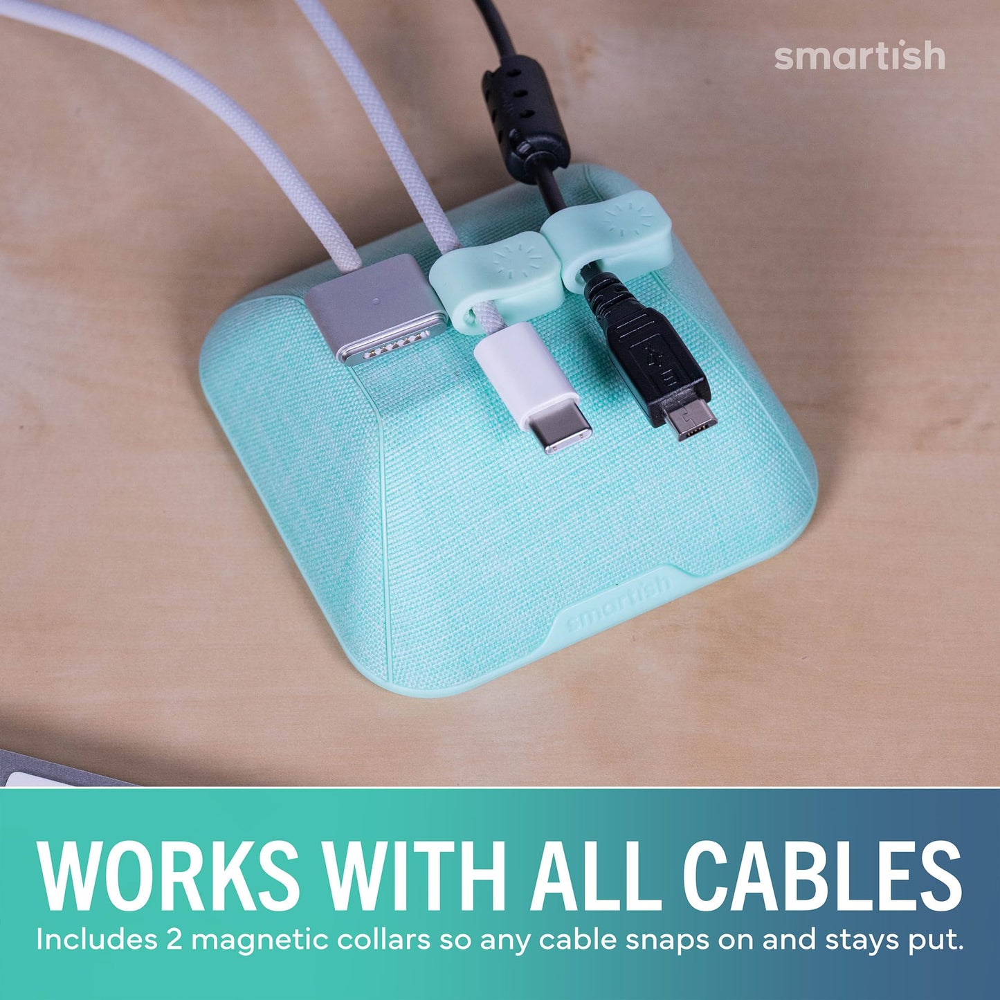 Smartish® Magnetic Cord Holder - Bigger Cable Wrangler Organizer with Magnet Clips for Charger Management on Desktop, Nightstand - Holds 6+ Cables - I'm Blushing