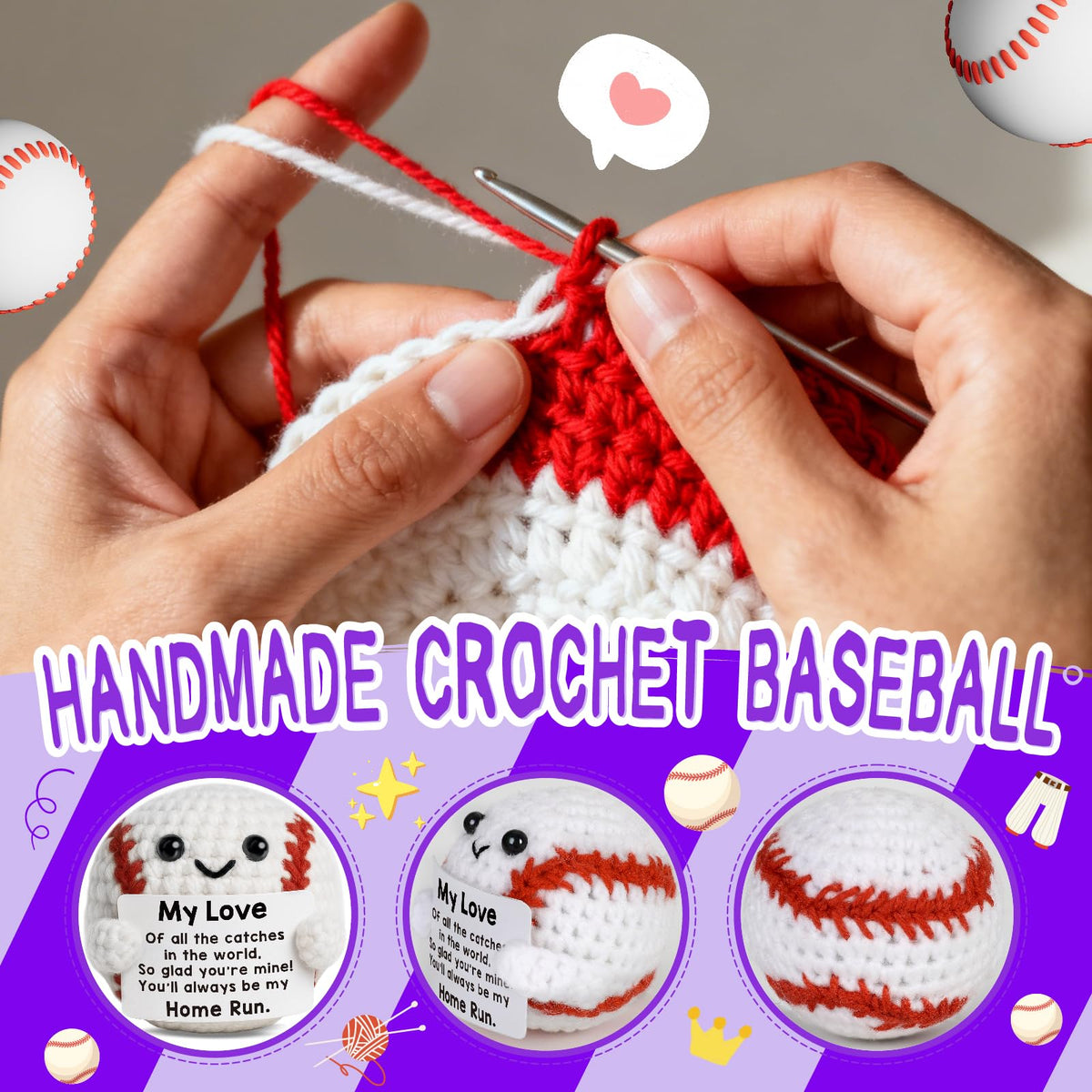Baseball Gifts for Boys Son Birthday Christmas Positive Crochet Animals