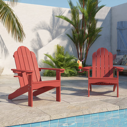 LUE BONA HDPS Adirondack Chairs Set, Fire Pit Outdoor Chair Weather Resistant with Cup Holder, Modern Plastic Chair Plastic for Patio, Deck, Proch, 350LBS, 4 Set, Dark Brown