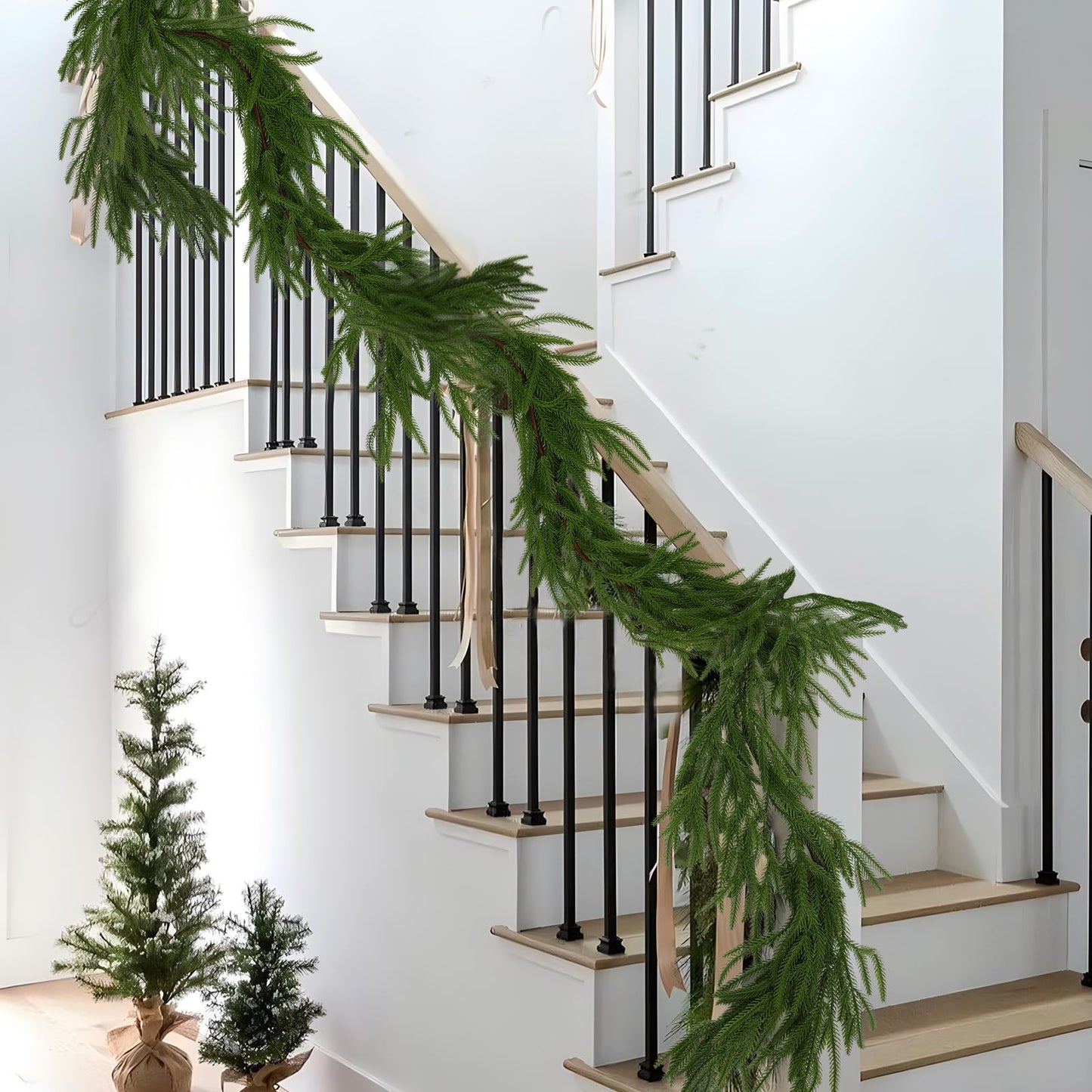 Hananona 4 Pcs 9 Ft Artificial Norfolk Pine Garlands, Real Touch Winter Pine Garland, Green Artificial Greenery Garland for Table, Mantle, Wall, Indoor, Outdoor Christmas Decorations (4, 9 Ft)