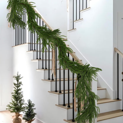 Hananona 4 Pcs 9 Ft Artificial Norfolk Pine Garlands, Real Touch Winter Pine Garland, Green Artificial Greenery Garland for Table, Mantle, Wall, Indoor, Outdoor Christmas Decorations (4, 9 Ft)