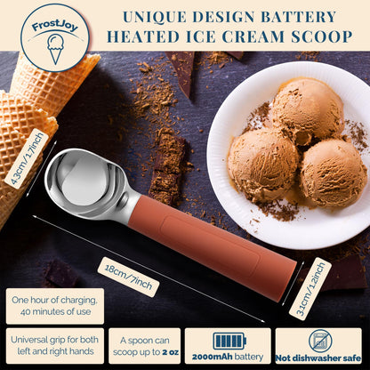 Heated Ice Cream Scoop Rechargeable, Electric Warming Ice Cream Scooper with LED Display, Heats to 158°F for Hard Ice Cream, Easy for Seniors & Kids, IP67 Waterproof (White, 2 oz)