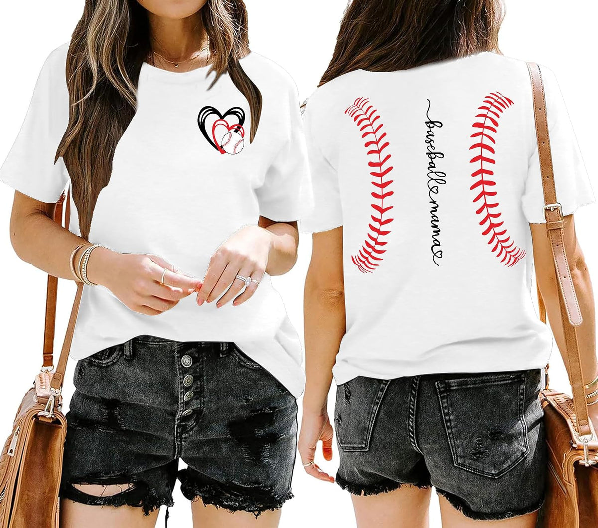 Baseball Mom Shirt for Women: Funny Baseball Tee Shirt Baseball Mama Short Sleeve Casual Tee Tops