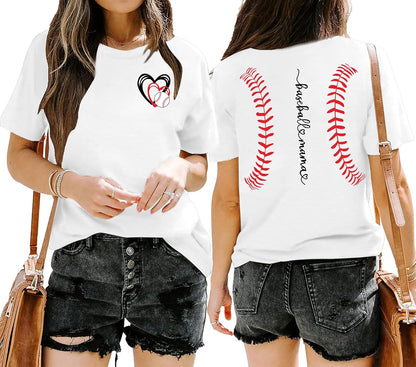 Baseball Mom Shirt for Women: Funny Baseball Tee Shirt Baseball Mama Short Sleeve Casual Tee Tops