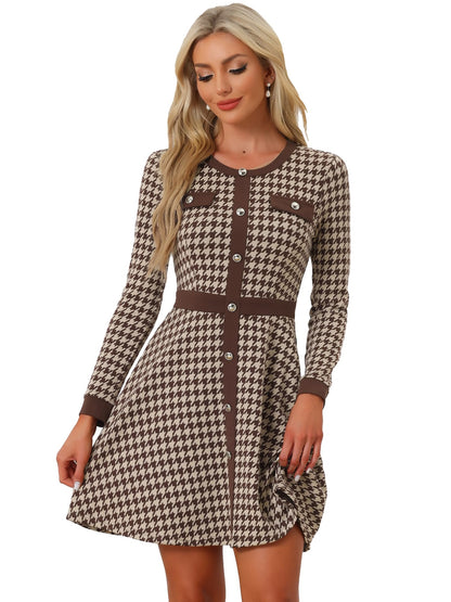 Allegra K Women's Houndstooth Plaid A-Line Elegant Business Work Dress