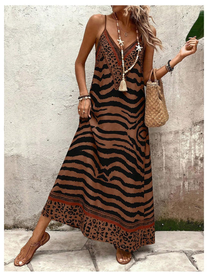 GORGLITTER Women's Animal Print Boho Flowy Maxi Dress