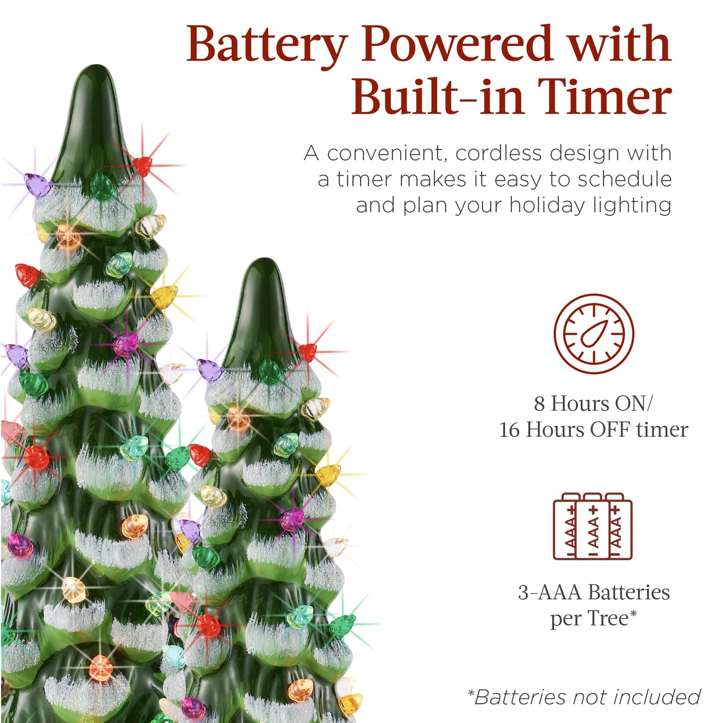 Best Choice Products Set of 3 Ceramic Christmas Trees, Pre-Lit Hand-Painted Tabletop Holiday Decoration w/Multicolor Bulbs, LED Lights – Green
