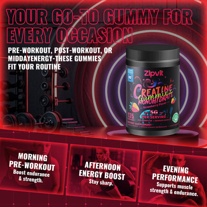 Creatine Monohydrate Gummies, NSF Certified Creatine Gummy, 5g Dose for Men & Women to Support Muscle, Strength, Recovery, Cognitive Health & Memory, Pineapple Flavor, 135 Gummies