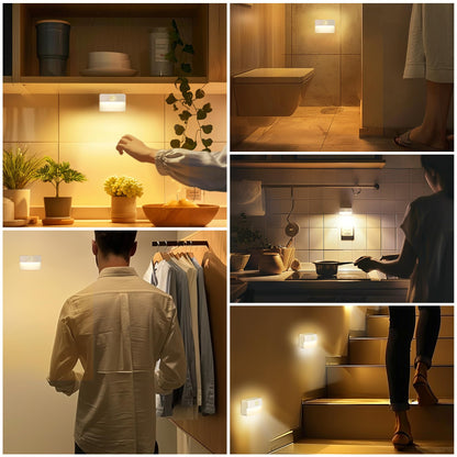 Guankai 8 Pack Motion Sensor Stair Light for Indoor, Battery Operated Closet Lights, Wireless Stick on Anywhere Hallway Lamp, Portable Led Night Lamps for Bedroom Under Cabinet Kitchen